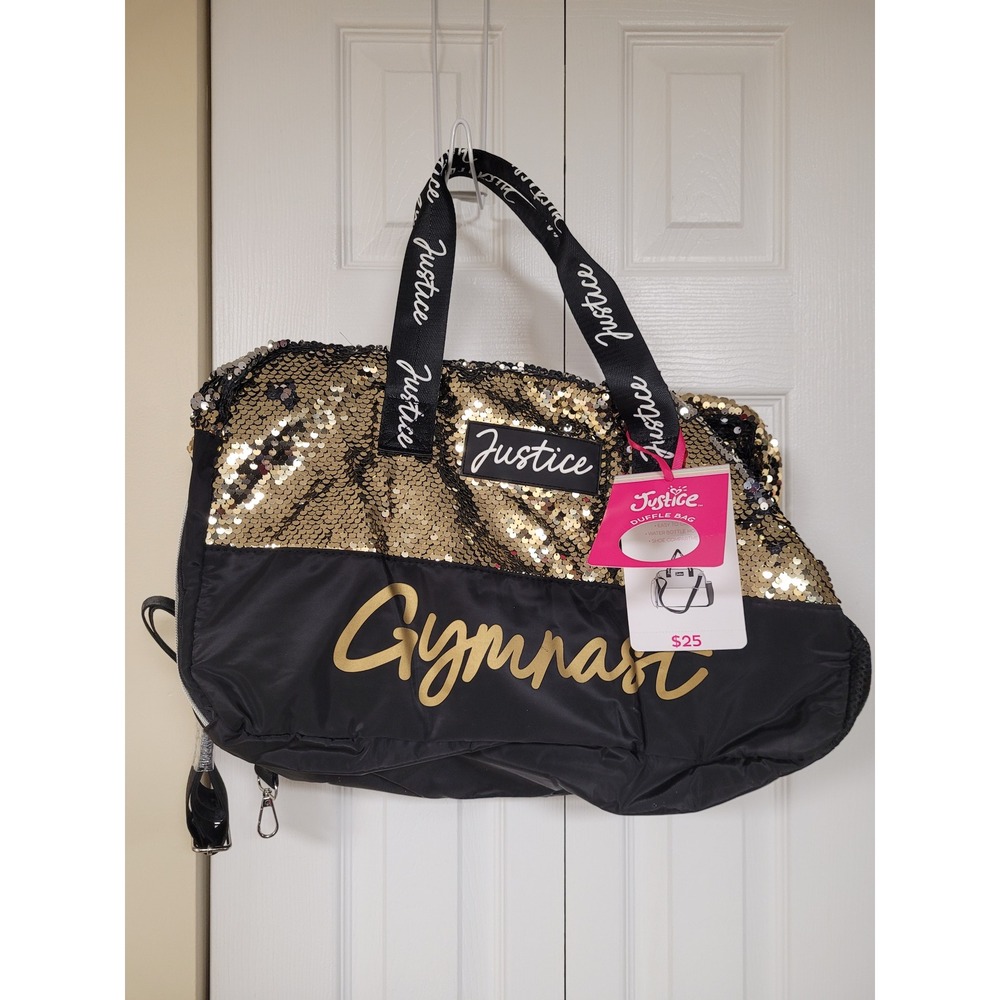 Justice‎ Gymnast Duffle Bag Gold Sequin Kids Travel Bag Shoe Compartment NWT